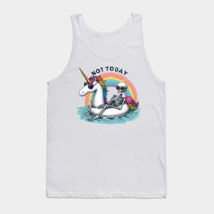 "Not Today" Funny Skeleton on Unicorn Floatie Tank Top